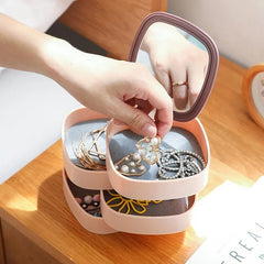 Rotatable 4 Layer Jewelry Organizer With Mirror